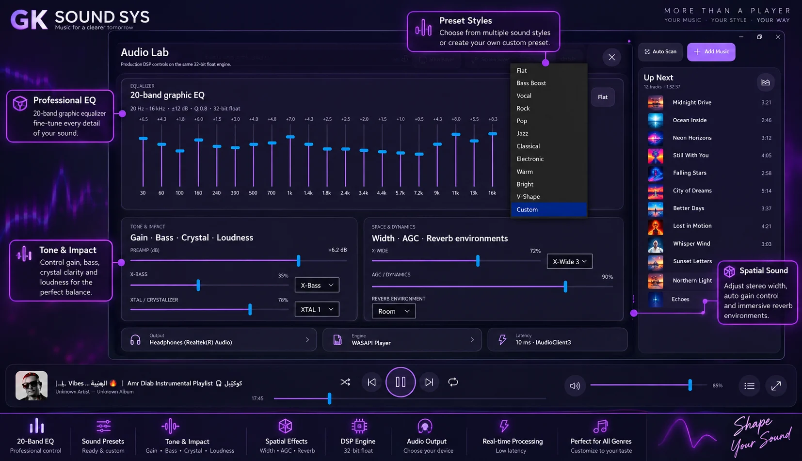 GK SOUND SYSTEM Audio Lab with 20-band equalizer controls