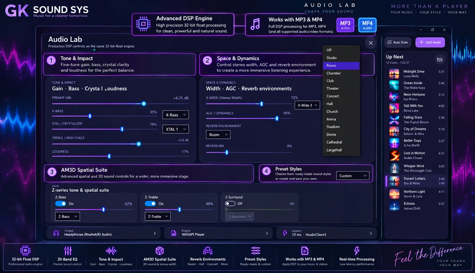 GK SOUND SYSTEM Audio Lab with DSP and spatial sound controls